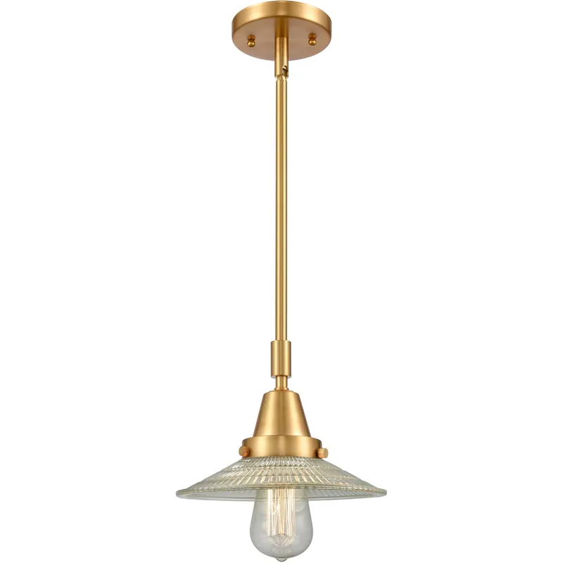 Franklin Restoration Halophane LED 8.5 inch Satin Gold Mini Pendant Ceiling Light in Clear Halophane Glass