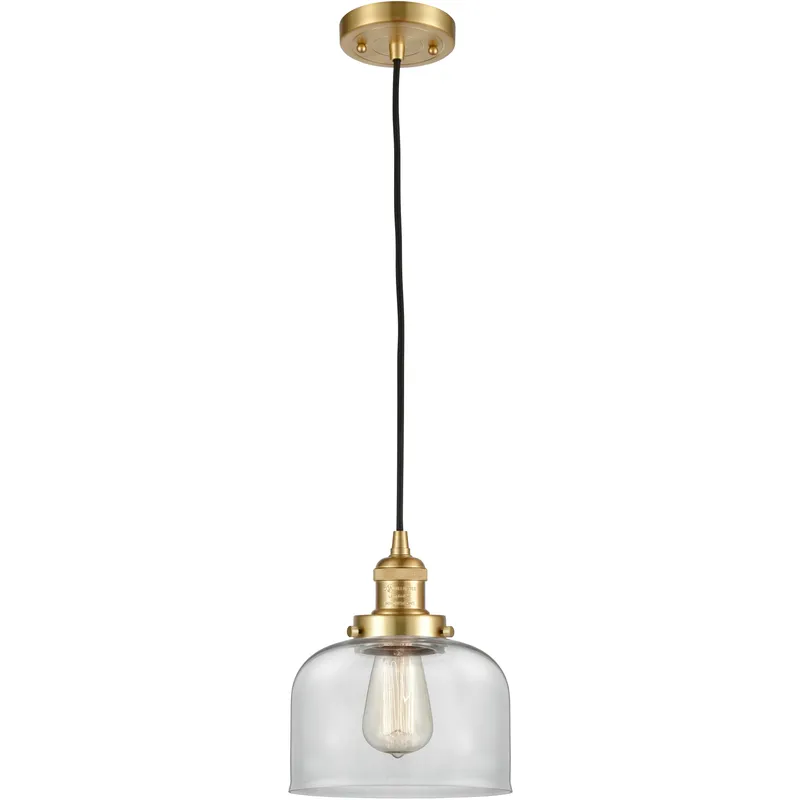 Franklin Restoration Bell LED 8 inch Satin Gold Mini Pendant Ceiling Light in Clear, Franklin Restoration