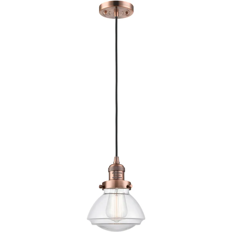 Franklin Restoration Olean 1 Light 6.75 inch Antique Copper Mini Pendant Ceiling Light in Incandescent, Clear, Franklin Restoration