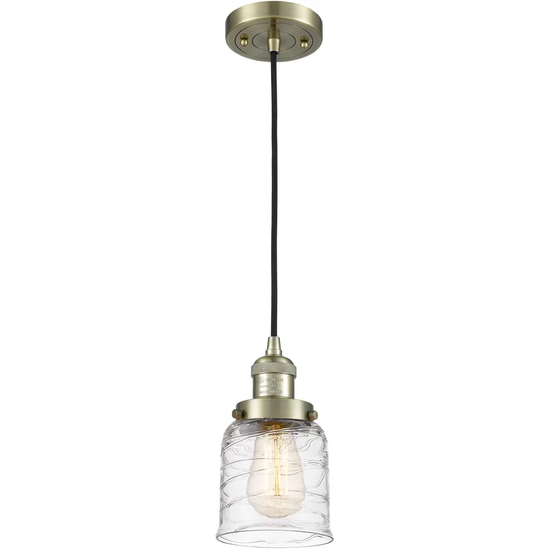 Franklin Restoration Bell 1 Light 5 inch Antique Brass Mini Pendant Ceiling Light in Incandescent, Deco Swirl