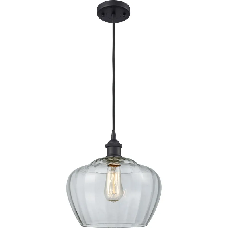 Ballston Large Fenton 1 Light 11 inch Matte Black Mini Pendant Ceiling Light in Clear Glass, Ballston