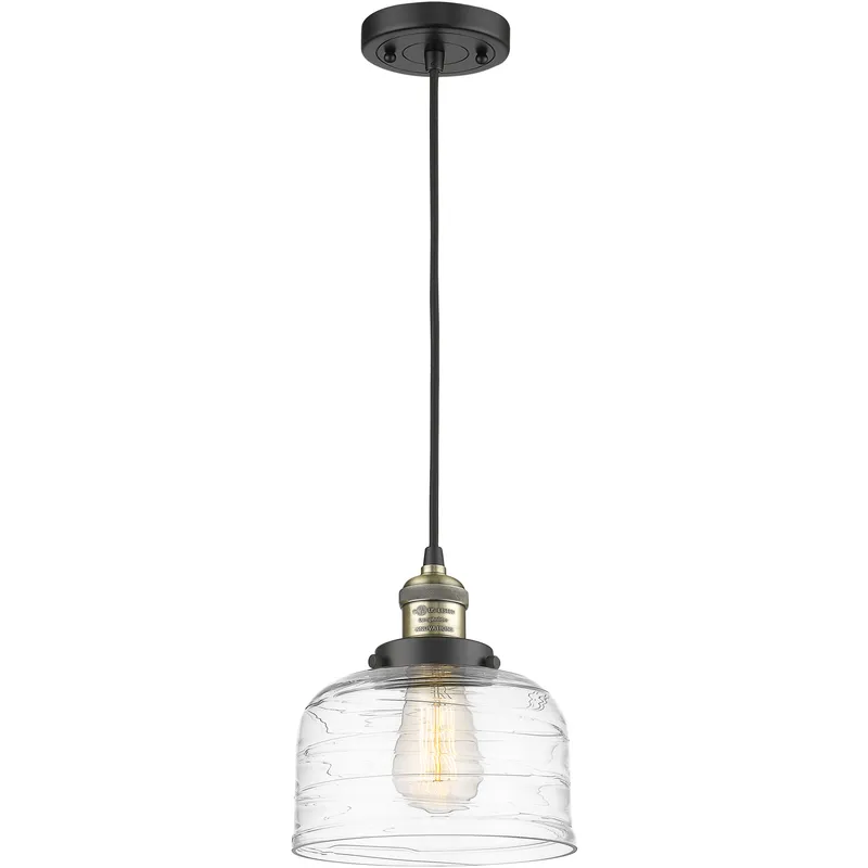 Franklin Restoration Bell 1 Light 8 inch Black Antique Brass Mini Pendant Ceiling Light in Incandescent, Clear Deco Swirl