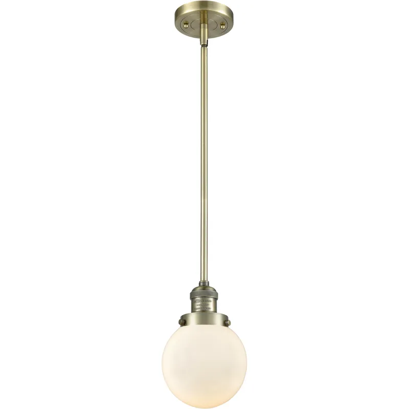 Franklin Restoration Beacon LED 6 inch Antique Brass Mini Pendant Ceiling Light in Matte White, Franklin Restoration