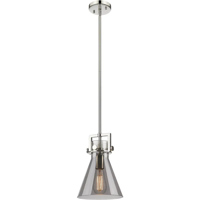 Newton Cone 1 Light 8 inch Polished Nickel Mini Pendant Ceiling Light in Light Smoke Glass
