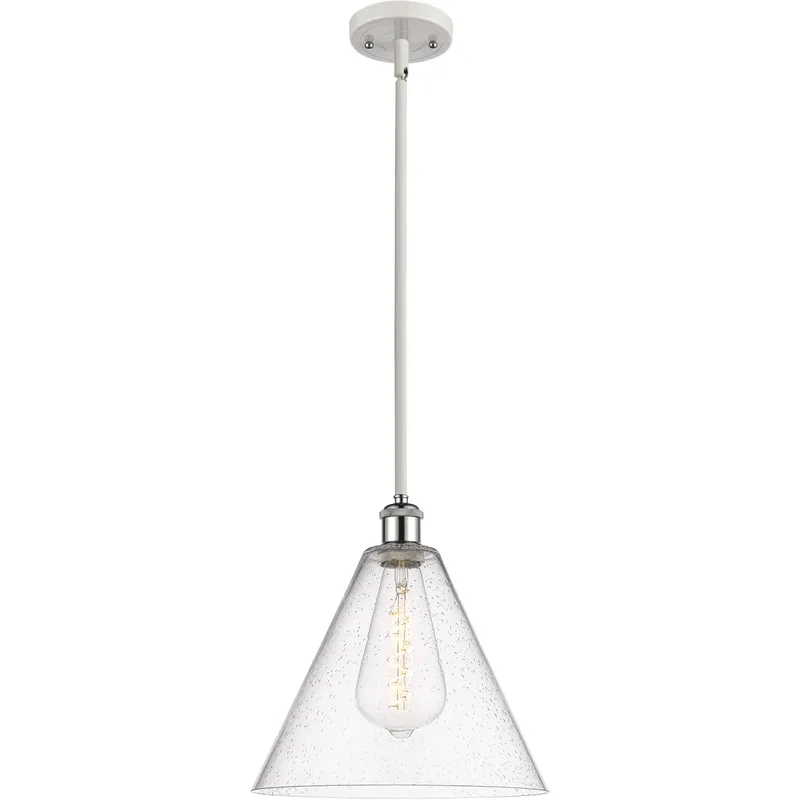 Ballston Cone 1 Light 12 inch White and Polished Chrome Mini Pendant Ceiling Light in Seedy Glass