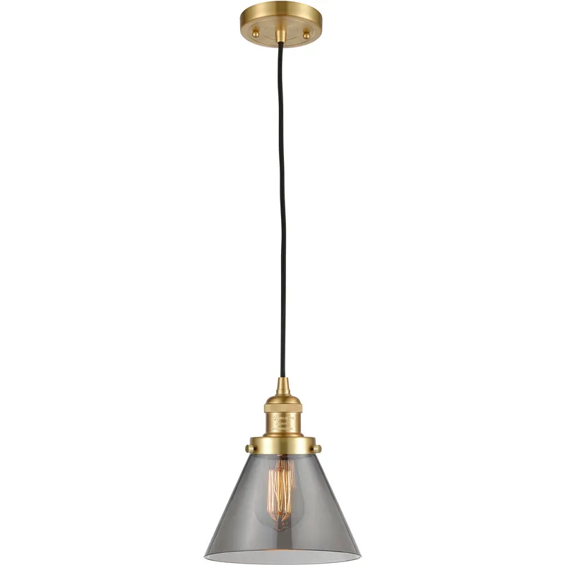Franklin Restoration Cone 1 Light 8 inch Satin Gold Mini Pendant Ceiling Light in Bulb Not Included, Light Smoke Glass, Franklin Restoration