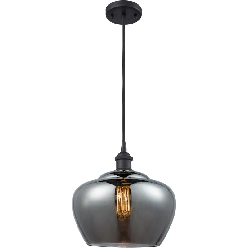 Ballston Large Fenton 1 Light 11 inch Matte Black Mini Pendant Ceiling Light in Black Textured, Light Smoke Glass, Ballston