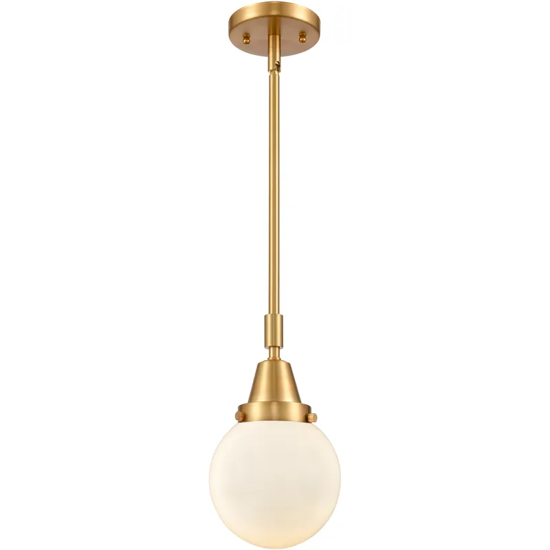 Beacon 1 Light 6 inch Satin Gold Mini Pendant Ceiling Light in Matte White Glass