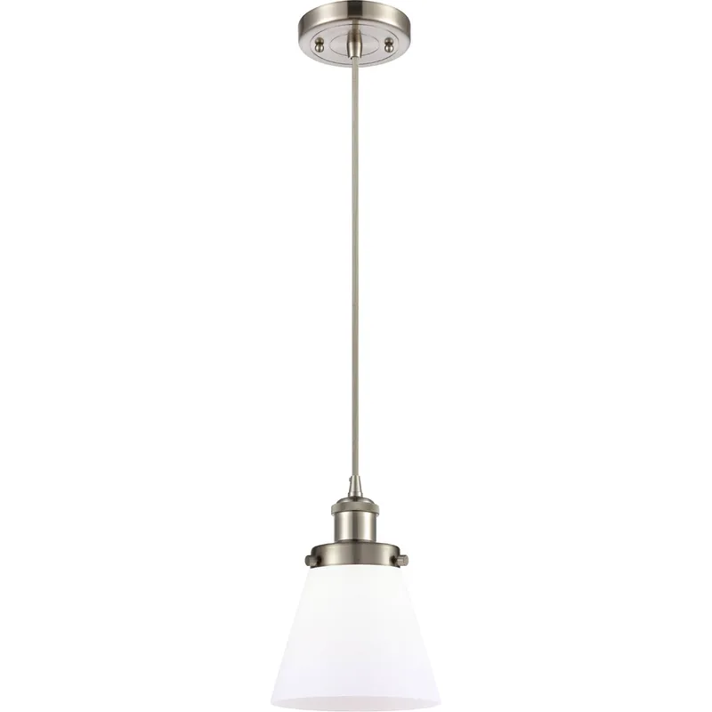 Ballston Small Cone LED 6 inch Brushed Satin Nickel Mini Pendant Ceiling Light in Matte White Glass, Ballston