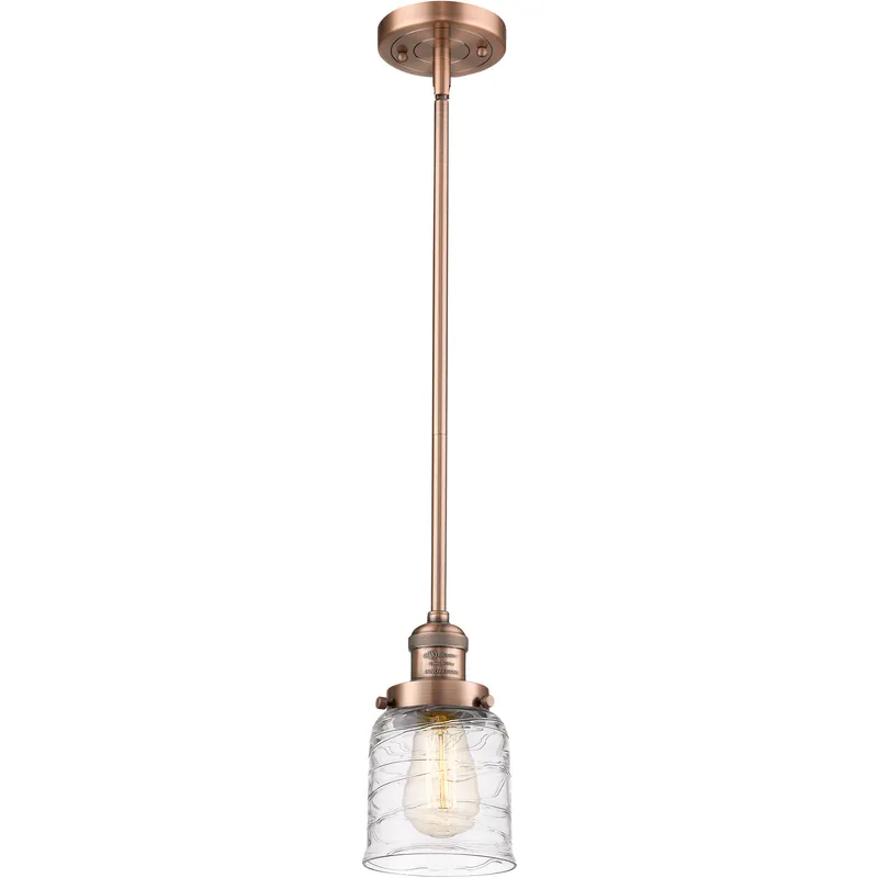 Franklin Restoration Bell LED 5 inch Antique Copper Mini Pendant Ceiling Light in Deco Swirl