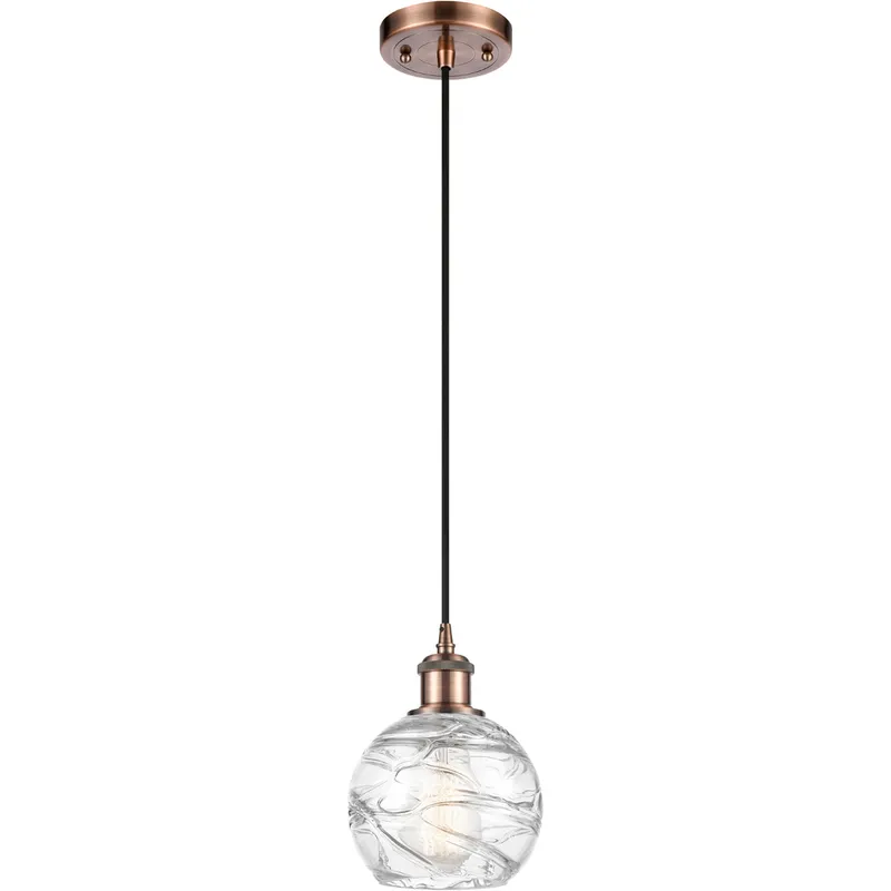 Ballston Small Deco Swirl LED 6 inch Antique Copper Mini Pendant Ceiling Light in Black Textured, Ballston