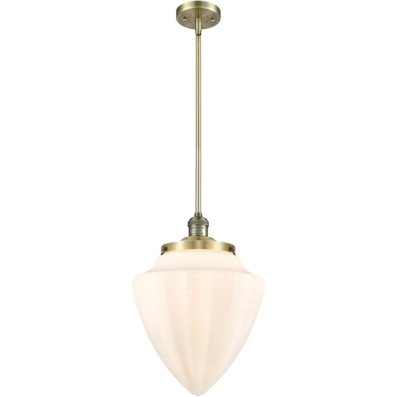 Franklin Restoration Bullet LED 12 inch Antique Brass Mini Pendant Ceiling Light in Matte White