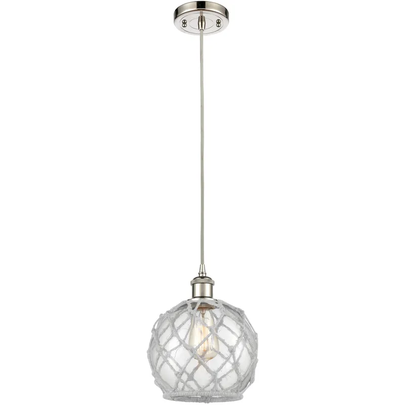 Ballston Farmhouse Rope LED 8 inch Polished Nickel Mini Pendant Ceiling Light in Clear Glass with White Rope, Ballston