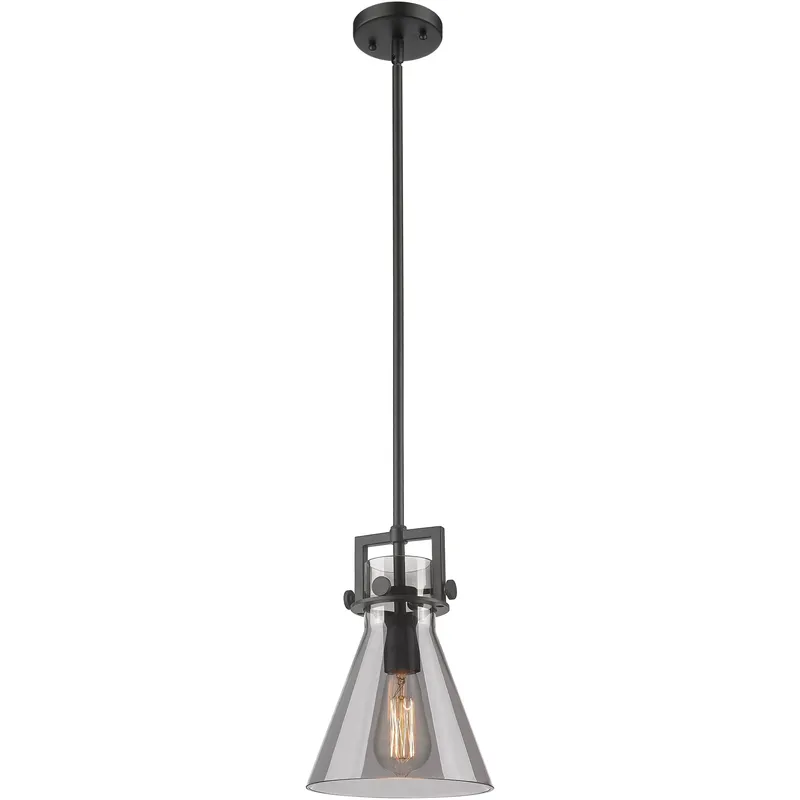 Newton Cone 1 Light 8 inch Matte Black Mini Pendant Ceiling Light in Light Smoke Glass