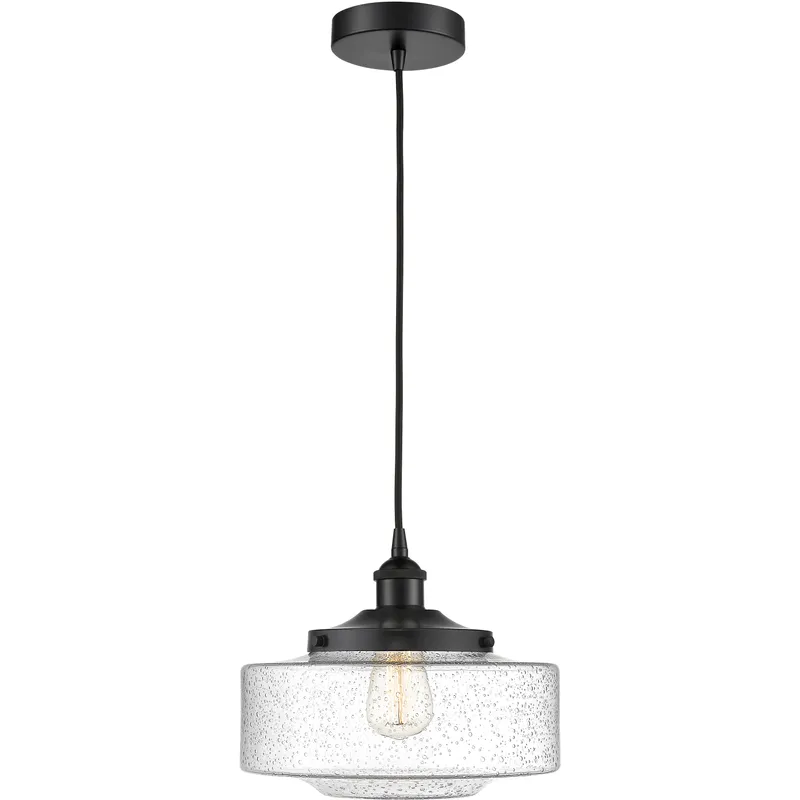 Bridgeton 1 Light 12 inch Matte Black Mini Pendant Ceiling Light in Seedy Glass