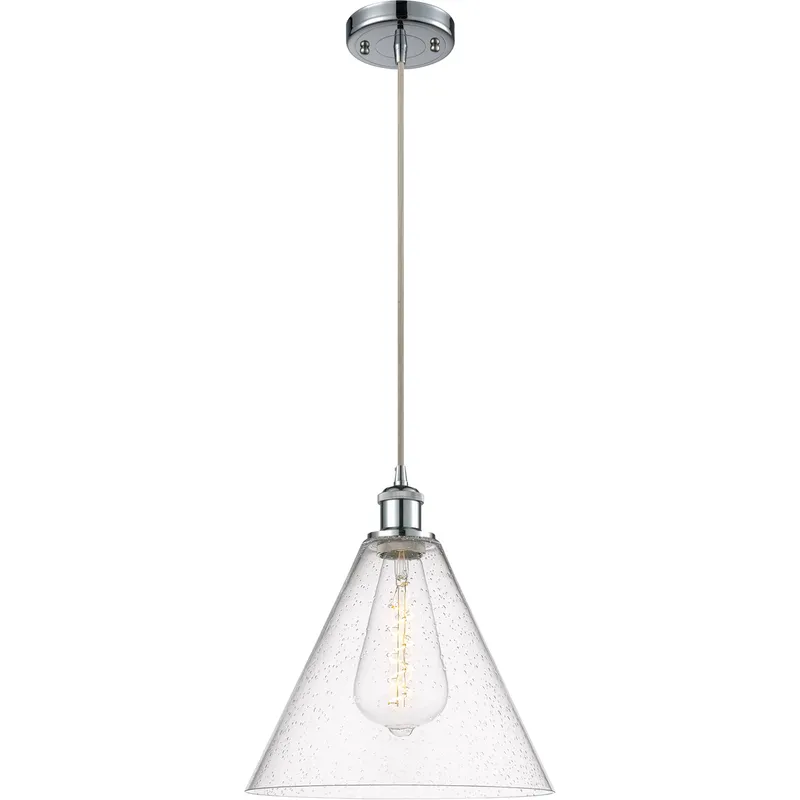 Ballston Cone 1 Light 12 inch Polished Chrome Mini Pendant Ceiling Light in Seedy Glass