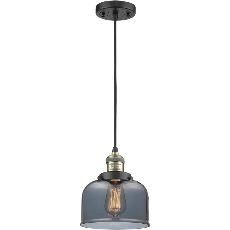 Franklin Restoration Bell 1 Light 8 inch Black Antique Brass Mini Pendant Ceiling Light in Bulb Not Included, Light Smoke Glass, Franklin Restoration