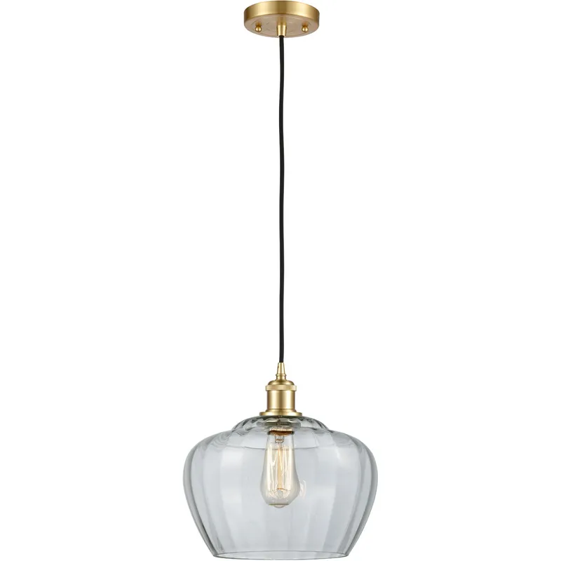 Ballston Large Fenton 1 Light 11 inch Satin Gold Mini Pendant Ceiling Light in Clear Glass, Ballston