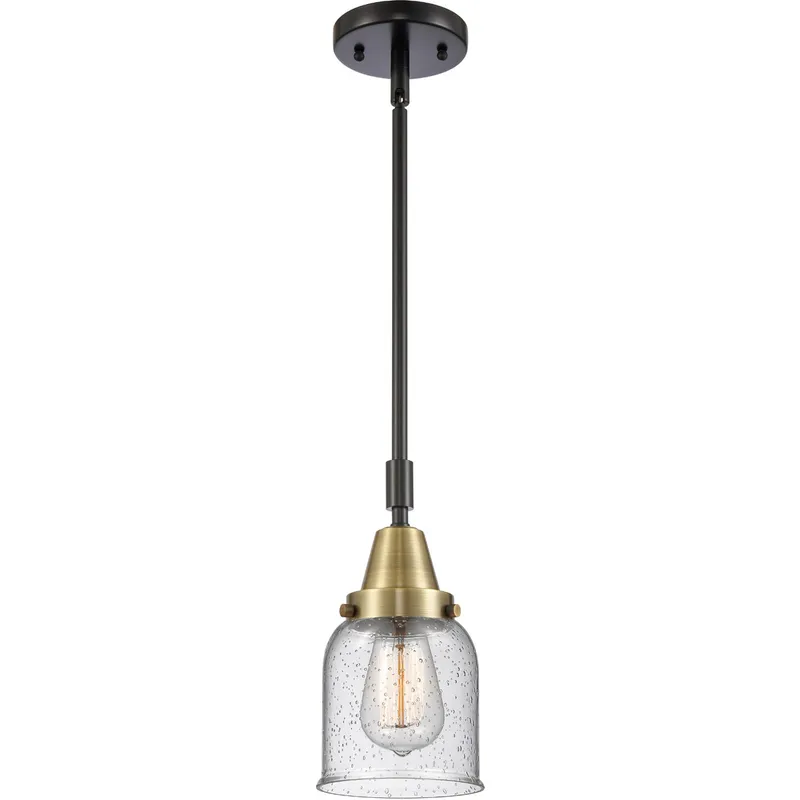 Franklin Restoration Small Bell LED 5 inch Black Antique Brass Mini Pendant Ceiling Light in Seedy Glass