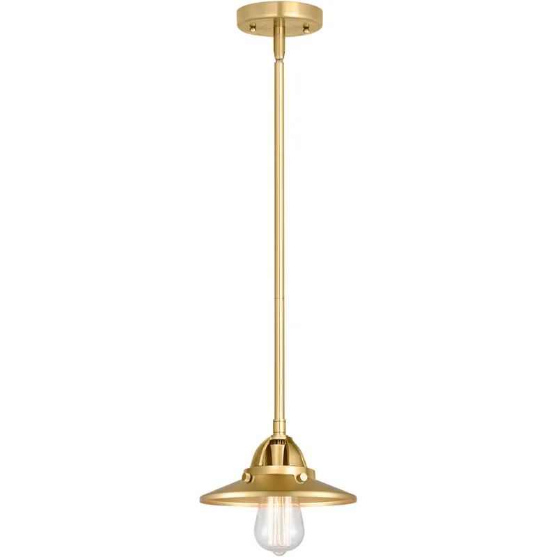 Nouveau 2 Railroad 1 Light 8 inch Satin Gold Mini Pendant Ceiling Light in Incandescent