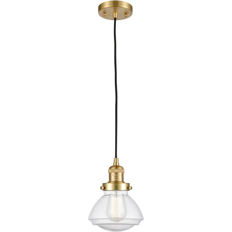 Franklin Restoration Olean LED 6.75 inch Satin Gold Mini Pendant Ceiling Light in Seedy, Franklin Restoration