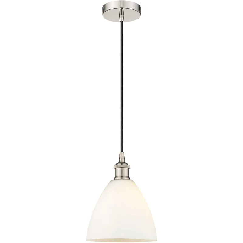 Edison Dome LED 7.5 inch Polished Nickel Mini Pendant Ceiling Light in Matte White Glass