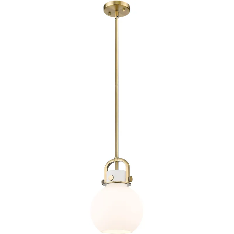 Newton Sphere 1 Light 8 inch Brushed Brass Mini Pendant Ceiling Light in Matte White Glass