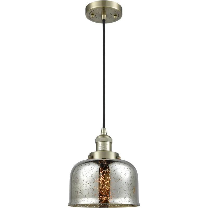 Franklin Restoration Bell LED 8 inch Antique Brass Mini Pendant Ceiling Light in Silver Plated Mercury, Franklin Restoration
