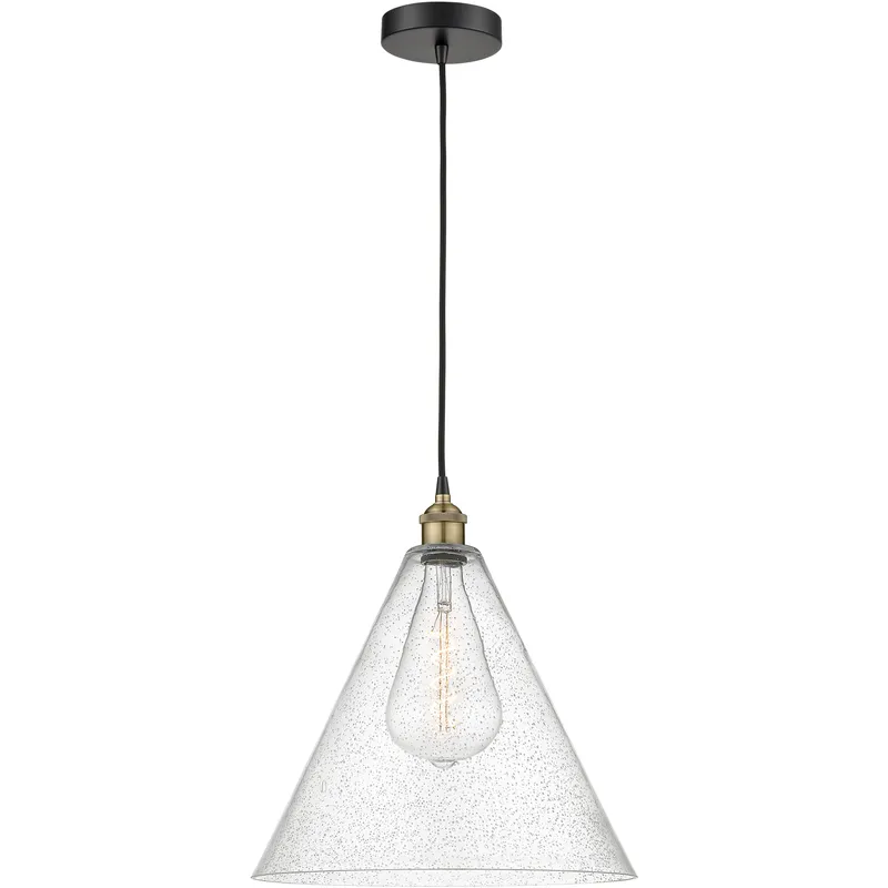 Edison Cone 1 Light 16 inch Black Antique Brass Pendant Ceiling Light