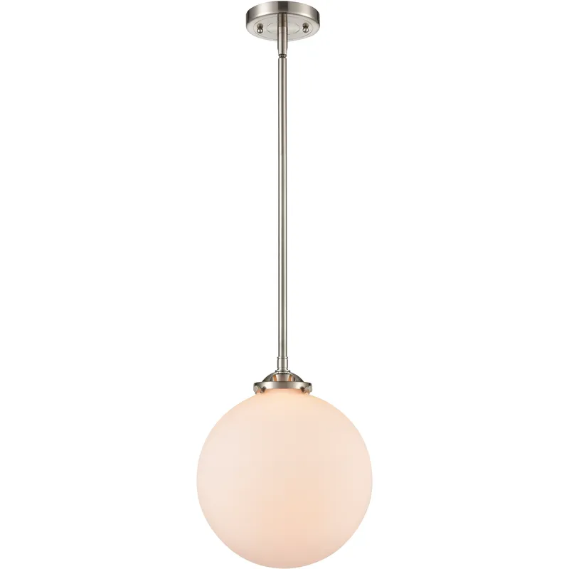 Nouveau Beacon 1 Light 10 inch Brushed Satin Nickel Mini Pendant Ceiling Light in Incandescent, Matte White, Nouveau