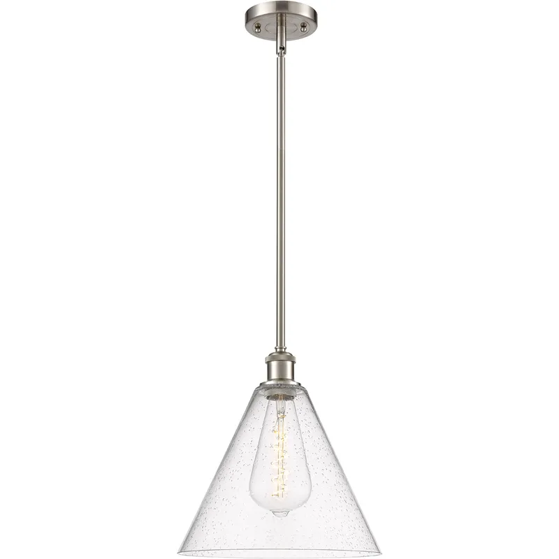 Ballston Cone 1 Light 12 inch Brushed Satin Nickel Mini Pendant Ceiling Light in Seedy Glass