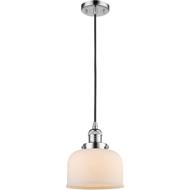 Franklin Restoration Bell 1 Light 8 inch Polished Chrome Mini Pendant Ceiling Light in Incandescent, Matte White, Franklin Restoration
