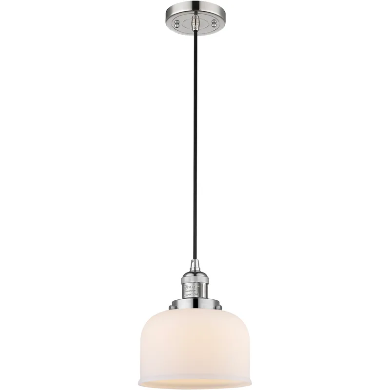 Franklin Restoration Bell 1 Light 8 inch Polished Nickel Mini Pendant Ceiling Light in Incandescent, Matte White, Franklin Restoration