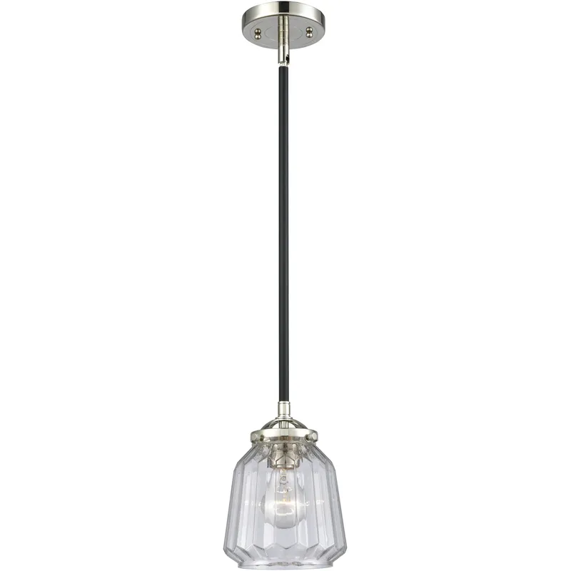Nouveau Chatham LED 6 inch Black Polished Nickel Mini Pendant Ceiling Light in Clear, Nouveau
