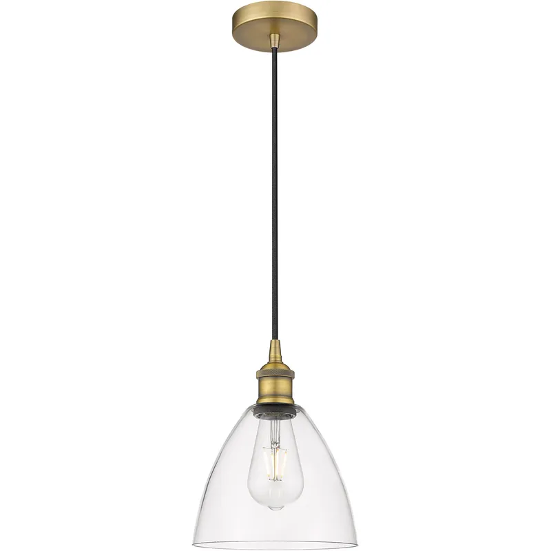 Edison Dome LED 7.5 inch Brushed Brass Mini Pendant Ceiling Light in Clear Glass