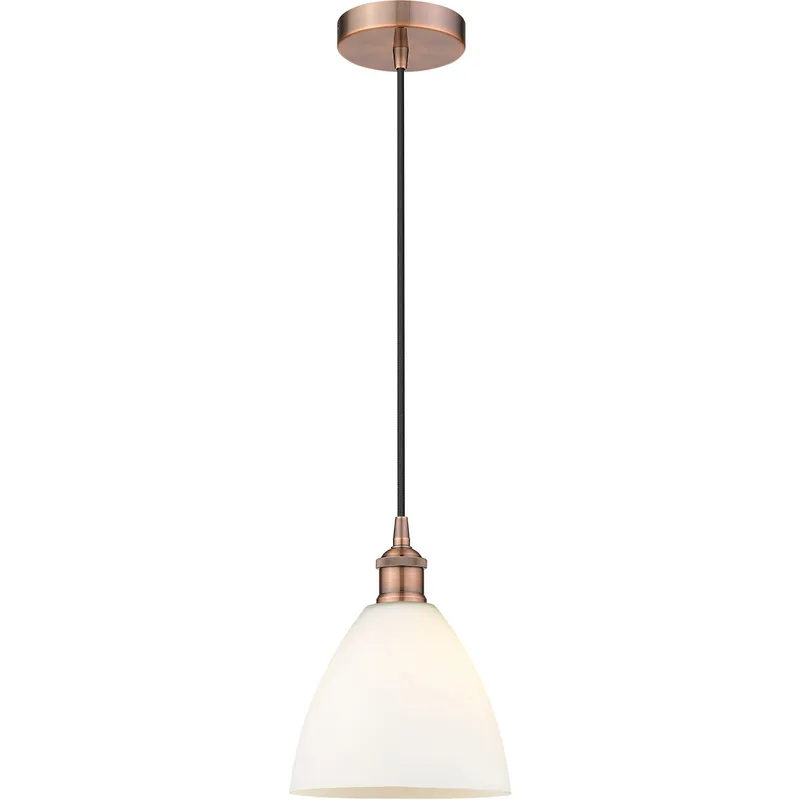 Edison Dome LED 7.5 inch Antique Copper Mini Pendant Ceiling Light in Matte White Glass