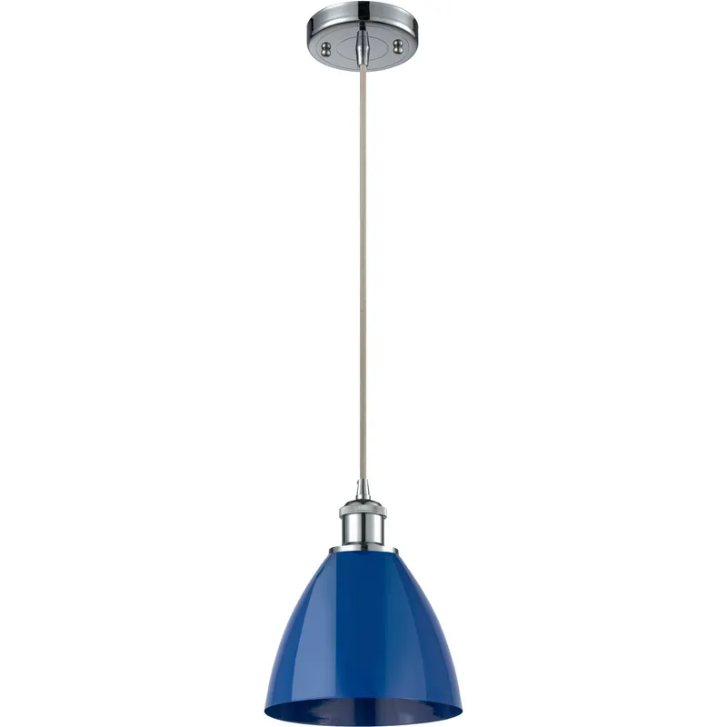 Ballston Plymouth Dome 1 Light 8 inch Polished Chrome Mini Pendant Ceiling Light in Matte Blue