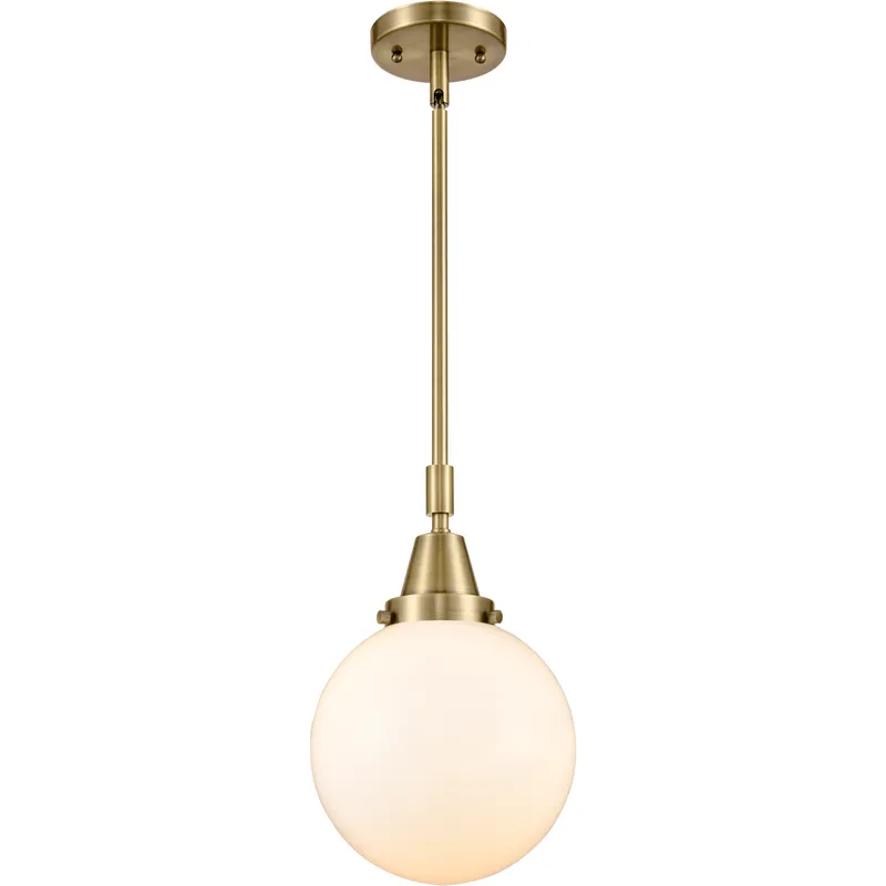 Beacon 1 Light 8 inch Antique Brass Mini Pendant Ceiling Light in Matte White Glass