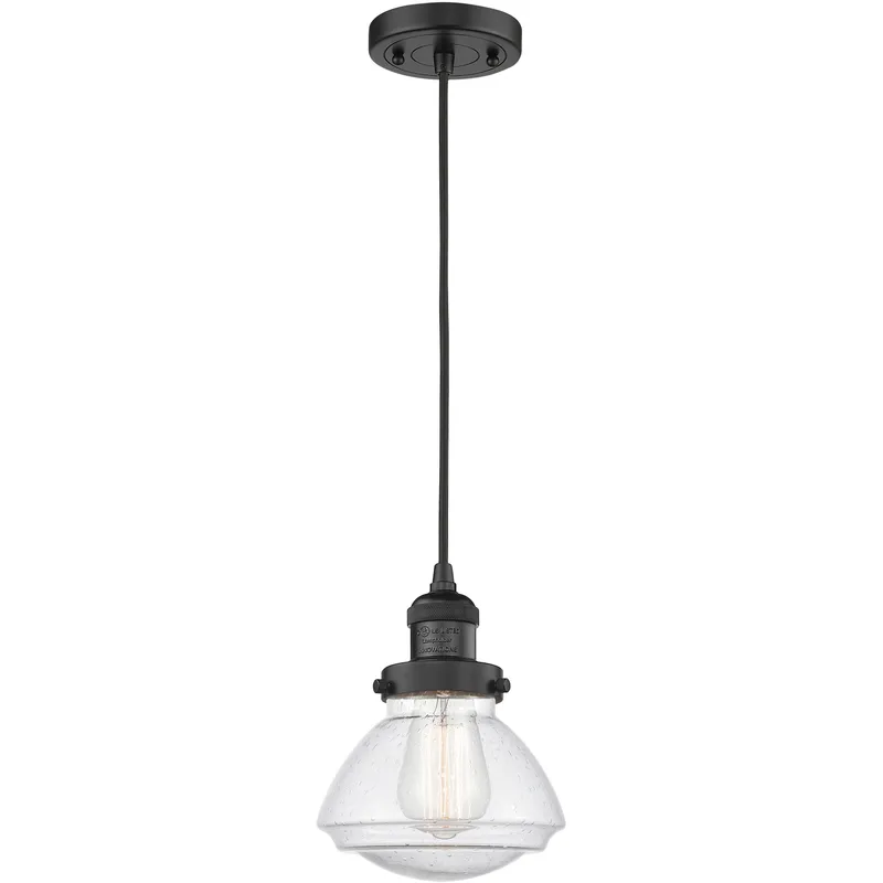 Franklin Restoration Olean 1 Light 6.75 inch Matte Black Mini Pendant Ceiling Light in Incandescent, Seedy, Franklin Restoration
