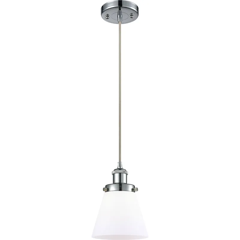 Ballston Small Cone LED 6 inch Polished Chrome Mini Pendant Ceiling Light in Matte White Glass, Ballston