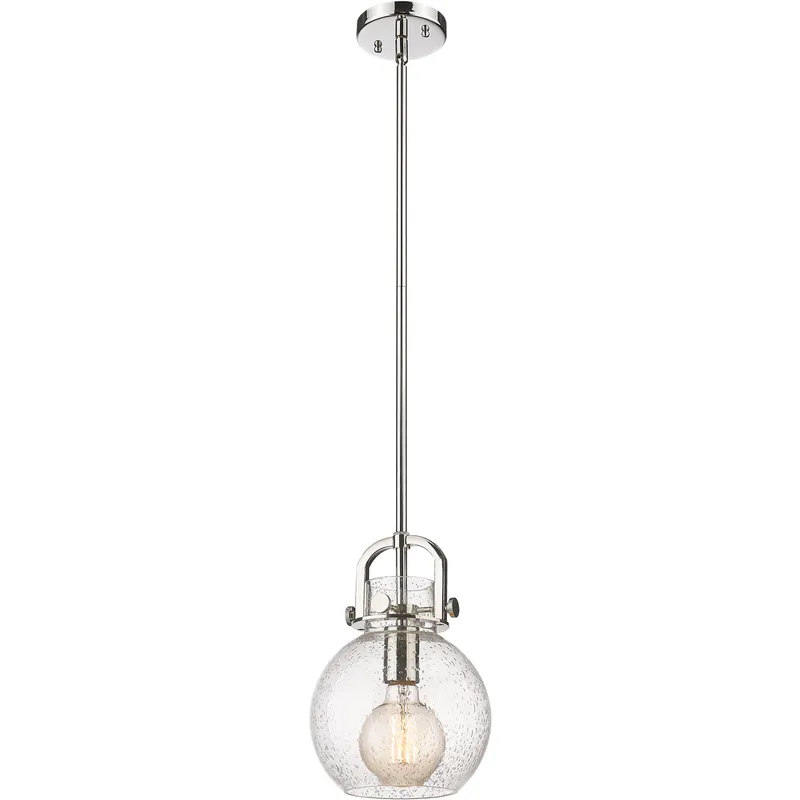 Newton Sphere 1 Light 8 inch Polished Nickel Mini Pendant Ceiling Light in Seedy Glass