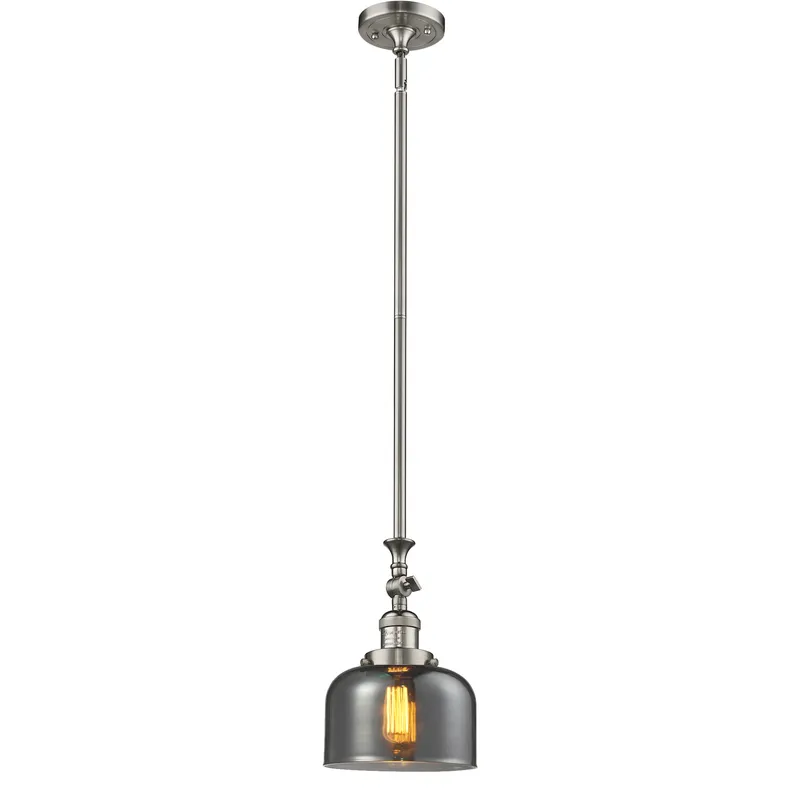 Franklin Restoration Bell LED 8 inch Brushed Satin Nickel Mini Pendant Ceiling Light in Light Smoke Glass, Franklin Restoration