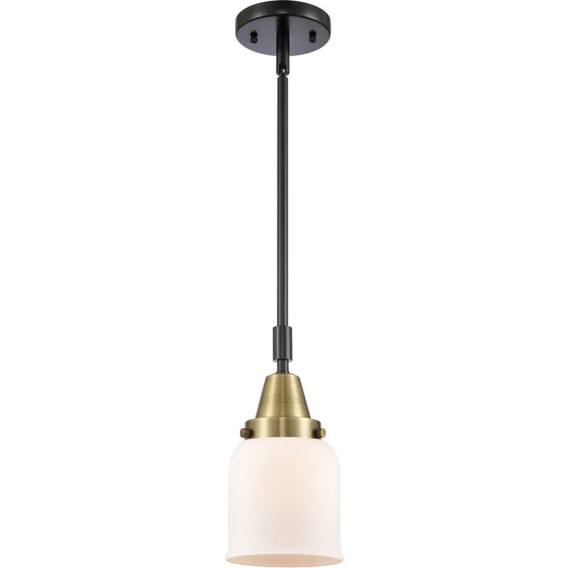 Franklin Restoration Small Bell LED 5 inch Black Antique Brass Mini Pendant Ceiling Light in Matte White Glass