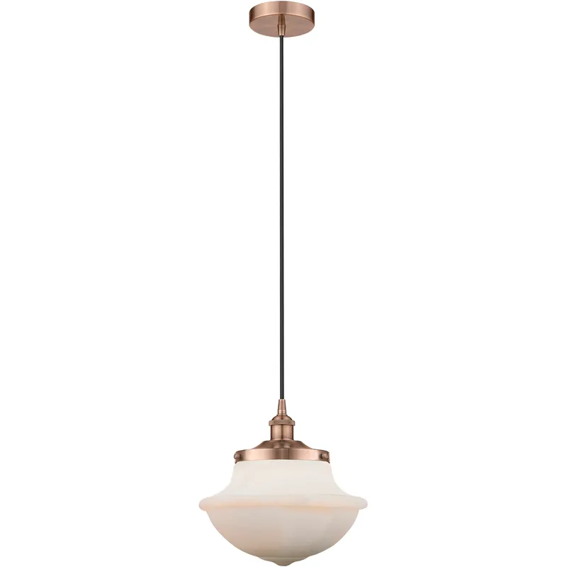 Oxford 1 Light 11.75 inch Antique Copper Mini Pendant Ceiling Light in Matte White Glass