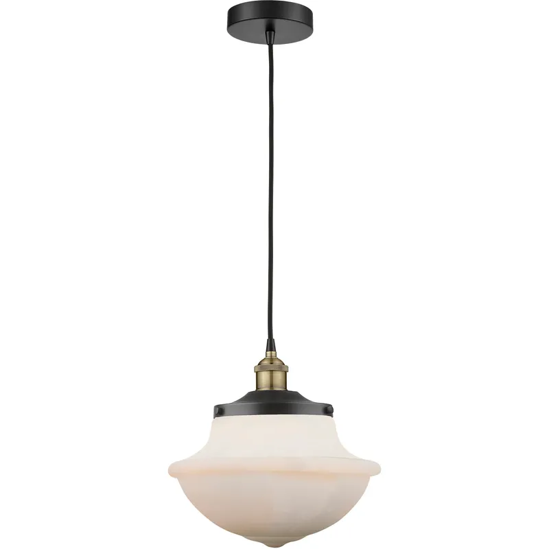 Oxford 1 Light 11.75 inch Black Antique Brass Mini Pendant Ceiling Light in Matte White Glass