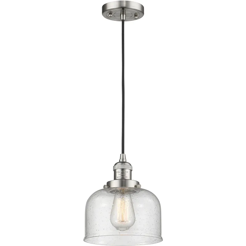 Franklin Restoration Bell LED 8 inch Brushed Satin Nickel Mini Pendant Ceiling Light in Seedy, Franklin Restoration
