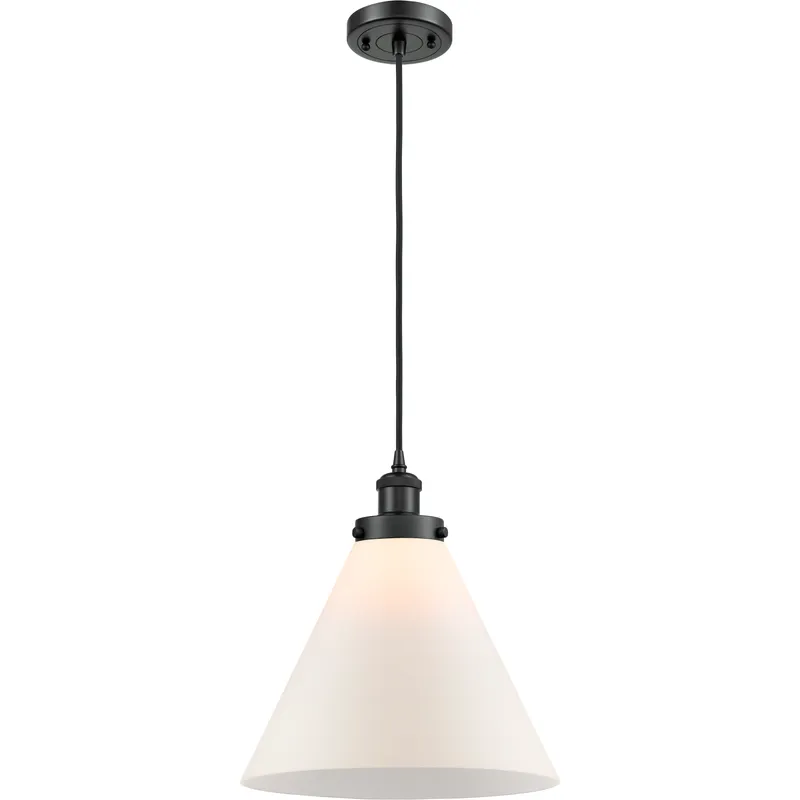 Ballston X-Large Cone LED 8 inch Matte Black Mini Pendant Ceiling Light in Matte White Glass, Black Textured