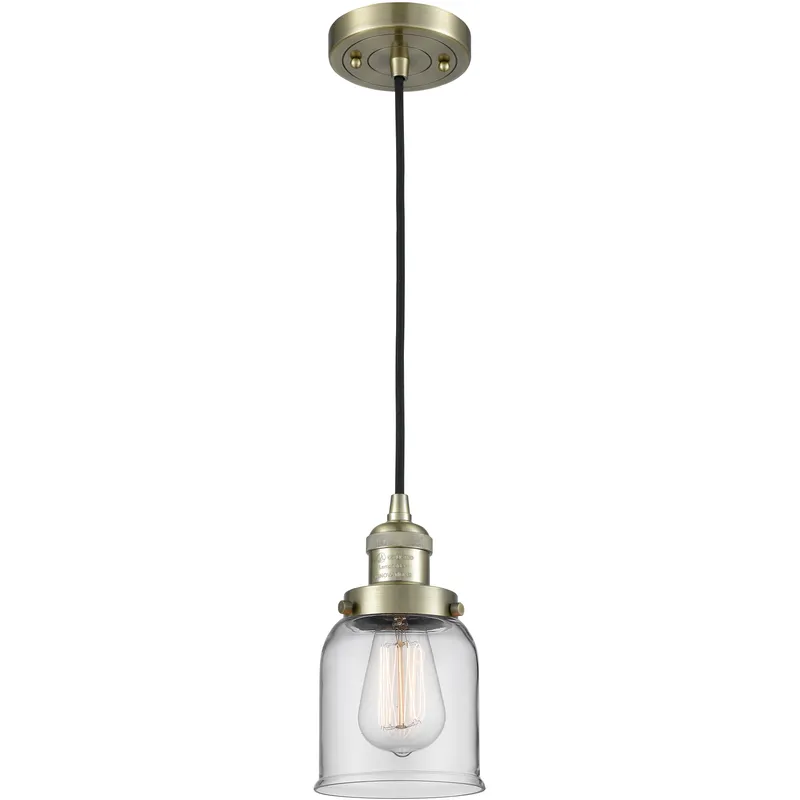 Franklin Restoration Bell LED 5 inch Antique Brass Mini Pendant Ceiling Light in Clear, Franklin Restoration