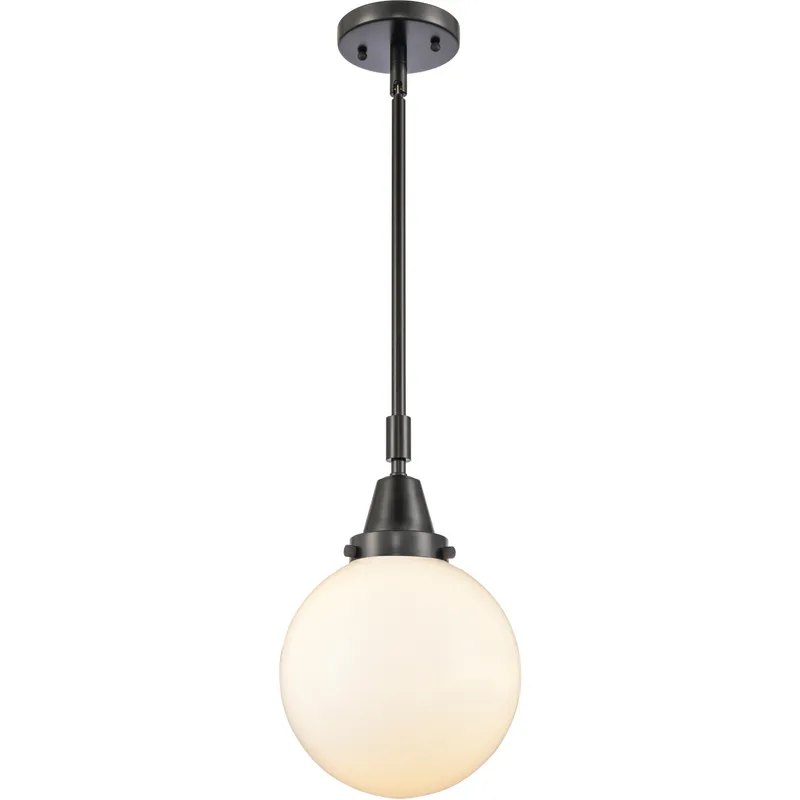 Franklin Restoration Beacon LED 8 inch Matte Black Mini Pendant Ceiling Light in Matte White Glass