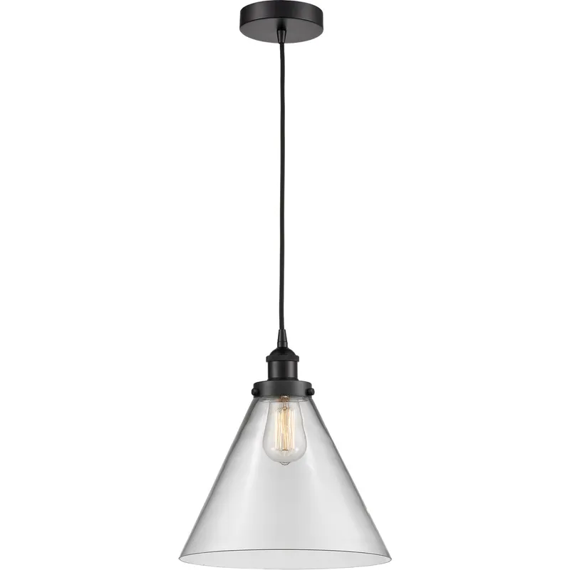 Edison Cone 1 Light 12 inch Matte Black Mini Pendant Ceiling Light